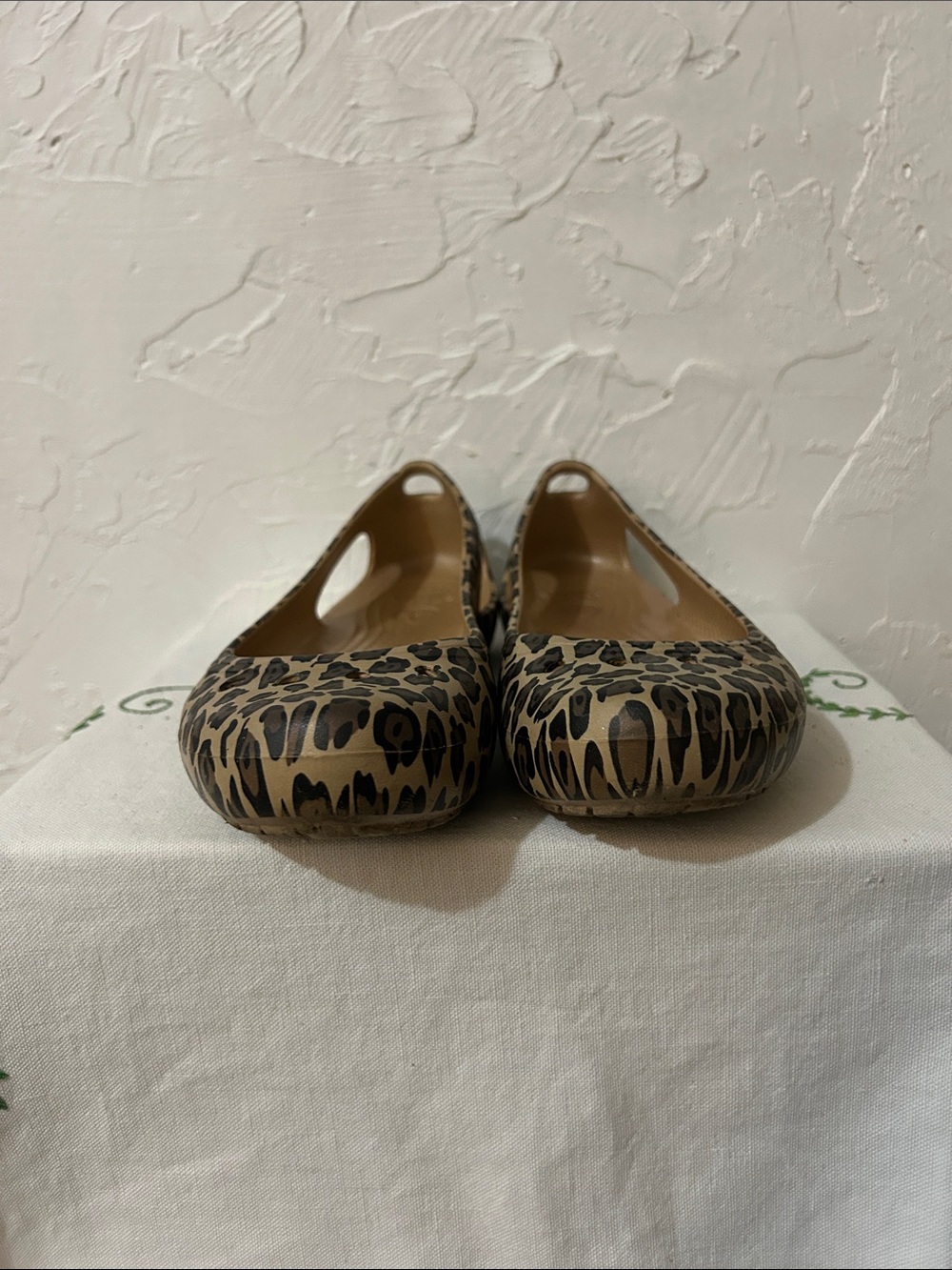 CROCS Leopard-Print Ballet Flats in Tan and Black - Picture 2 of 7